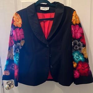 VINTAGE ANAGE flower embroidered sleeve blazer/jacket